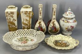 CONTINENTAL PORCELAIN including oval bowl with reticulated sides, floral decoration to the centre,