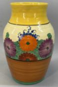 CLARICE CLIFF BIZARRE BALUSTER VASE, 'Gayday' pattern, black backstamp, 25cms (h) Provenance: