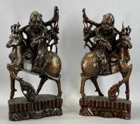 PAIR OF CHINESE PADOUK WOOD & WIRE INLAID FIGURES, 'Shao Lao on Deer', 40cms (h) Provenance: