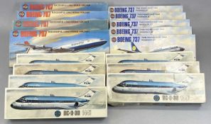AIRFIX SIXTEEN BOXED PLASTIC COMMERCIAL AIRCRAFT MODEL KITS including Boeing 737, BAC Canberra and