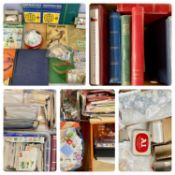 LARGE COLLECTION OF STAMPS & RELATED ITEMS including albums, stock books, envelopes, loose stamps,