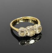 18CT GOLD & PLATINUM THREE STONE DIAMOND RING, visual estimation 0.8ct, size L, 3.2gms Provenance:
