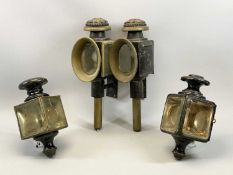 BLERIOT PARIS PAINTED BRASS COACH LAMP, early 20th century with brass makers plaque, 29cms (h),