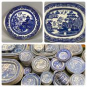 LARGE ASSORTMENT OF STAFFORDSHIRE BLUE & WHITE TRANSFERWARE with Willow pattern comprising over 20