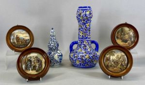 CHINESE DOUBLE GOURD SHAPED BLUE & WHITE VASE, panels decorated with flowers, with cover, 22cms (h),