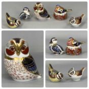 FIVE ROYAL CROWN DERBY BIRD PAPERWEIGHTS including 'Tawny Owl', 'Chaffinch Nesting', 'Duckling', '