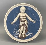 CANTAGALLI FIRENZE CIRCULAR WALL PLAQUE, 20th century, in Della Robbia style with infant in