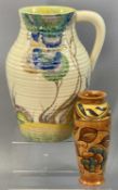 CLARICE CLIFF STYLE 'RHODANTHE' PATTERN SIDE HANDLED VASE, stamped 'Made in England', 30cms (h)
