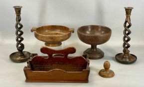 WOODEN ITEMS including George III mahogany two division cutlery tray with central carrying handle,