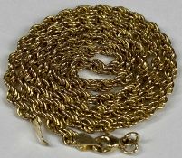 9CT GOLD ROPE TWIST NECKLACE, 45.5cms (l), 15.2gms Provenance: private collection Denbighshire