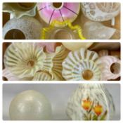 ASSORTED VICTORIAN & LATER LIGHTSHADES including Vaseline glass oil lampshade, yellow and clear