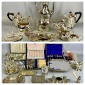 ASSORTED METALWARE including circular cut glass dressing table jar with embossed silver cover,