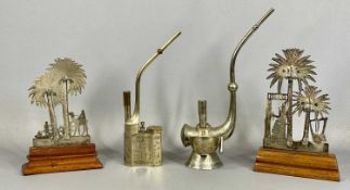 IRAQI SILVER NIELLO PALM TREE GROUP, 24cms (h), another similar 22cms (h) and two Chinese white