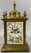 JAPY FRÈRES GILDED BRASS CASED MANTEL CLOCK, late 19th century French, case with central disc finial