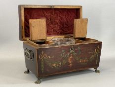 ROSEWOOD DOUBLE TEA CADDY in the Sheraton--revival style, sarcophagus shape with quartered top, main