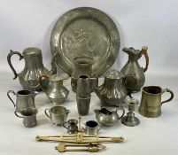 ANTIQUE & LATER PEWTER including circular charger, 38cms (diam.), quart tankard, 16cms (h),