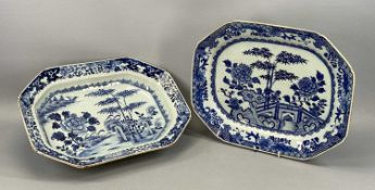 18TH C. CHINESE EXPORT BLUE & WHITE OCTAGONAL TUREEN STAND, featuring landscape with bamboo, 29 x