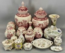 ITALIAN SPODE & PINK TOWER PATTERN CHINA including octagonal lidded vase, 40cms (h), circular