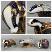 THREE ROYAL CROWN DERBY PAPERWEIGHTS including 'Woodland Badger' and 'Moonlight Badger'