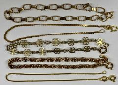 FIVE VARIOUS 9CT GOLD FINE LINK BRACELETS, approx. 12.5gms gross Provenance: private collection