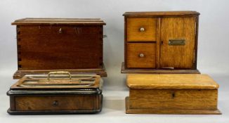 MAHOGANY TABLETOP BOX WITH HINGED COVER on bracket feet, 36cms (w), walnut and ebony desk stand with