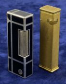 TWO VINTAGE DUNHILL CIGARETTE LIGHTERS, gold plated with engine turned decoration / white metal