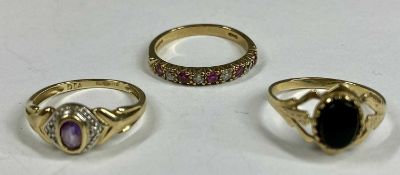 THREE 9CT GOLD STONE SET DRESS RINGS, sizes M, N and P, 5.7gms gross Provenance: private