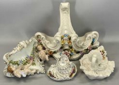 CAPO DI MONTE including wall bracket with putti, 27.5cms (w), floral encrusted wall bracket,