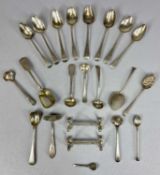 ASSORTED SILVER CUTLERY Georgian and later, including teaspoons, mustard spoons, knife rests,