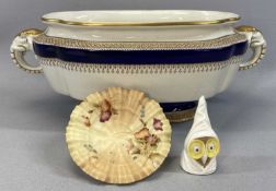 ROYAL WORCESTER PORCELAIN comprising oval tureen glazed in cream, blue and gilding with elephant