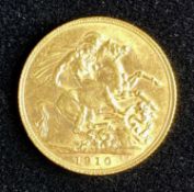EDWARD VII 1910 GOLD SOVEREIGN, 8gms Provenance: private collection Conwy