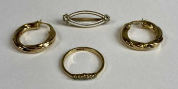 VARIOUS GOLD JEWELLERY including pair of 9ct gold hoop earrings, together with 9ct gold diamond