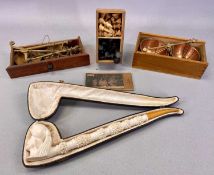 SMALL GROUP OF COLLECTABLES including boxed Victorian brass jewellery scales, another set of pan