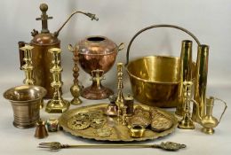 GROUP OF METALWARE, 19th century and later including bell metal mortar, 16cms (diam.), circular