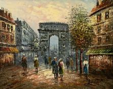 ANDREW (Contemporary 20th century) oil on canvas - Parisian street scene with figures, signed