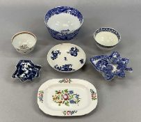 GROUP OF ANTIQUE MINIATURE COLLECTABLES including Caughley blue and white tea bowl, 8.5cms (