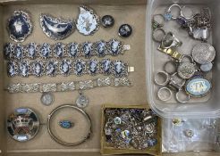 GROUP OF JEWELLERY including Siamese jewellery, 52 assorted silver charms, 9 stone set silver rings,