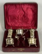 VICTORIAN/EDWARDIAN SILVER CONDIMENT SET including two pepperettes, hinged mustard pot, two open