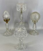 FOUR GOOD QUALITY CUT GLASS TABLE LAMPS & SHADES, 43cms (h) the tallest Provenance: private
