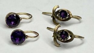 TWO PAIRS OF ANTIQUE EARRINGS set with amethyst Provenance: private collection Ynys Môn