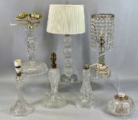 GROUP OF LIGHTING including quality cut-glass table lamp with twin fitting, three other cut glass