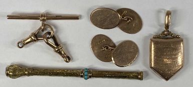 VARIOUS GOLD JEWELLERY including pair of rose gold oval cufflinks, 6.5gms, yellow metal locket