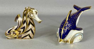 TWO ROYAL CROWN DERBY PAPERWEIGHTS, 'Dolphin' and 'Seahorse' with gold stoppers Provenance: deceased