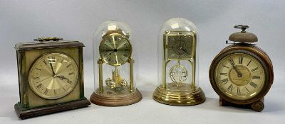 ASSORTED MANTEL CLOCKS including two anniversary type under glass domes, 24.5cms (h) the tallest,
