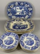 STAFFORDSHIRE BLUE & WHITE TRANSFER DECORATED TABLEWARE, 'Spanish Beauties' pattern including four