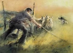 ‡ WILLIAM SELWYN (Welsh b.1933) limited edition (255/300) colour print - farmer, sheep and sheepdog,