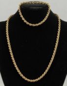 9CT GOLD ROPE TWIST NECKLACE, 45cms (l), a matching bracelet, 19cms (l), 9.3gms gross Provenance: