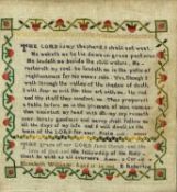 VICTORIAN WOOLWORK SAMPLER, The Lord is my Shepherd ..., Elizabeth Williams aged 11 in 1882, with