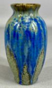 PIERREFONDS FRENCH STUDIO POTTERY VASE, crystalline mottled blue and green dripped glaze,