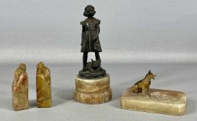 ASSORTED COLLECTABLES including spelter figure of young girl with dog, on circular alabaster plinth,
